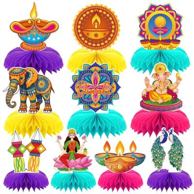 10 Pcs Diwali Party Decorations Indian Diwali Honeycomb Centerpieces Diwali Table Decorations for Happy Diwali Deepavali Home Party Decor
