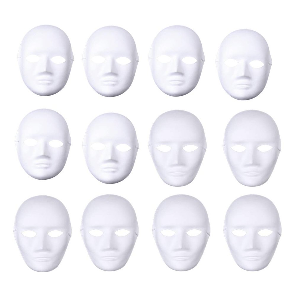 12pcs Full Face Mask Halloween Mask White DIY Mask Dance Cosplay Masquerade Party Mask (6pcs Male and 6pcs Female)/36068