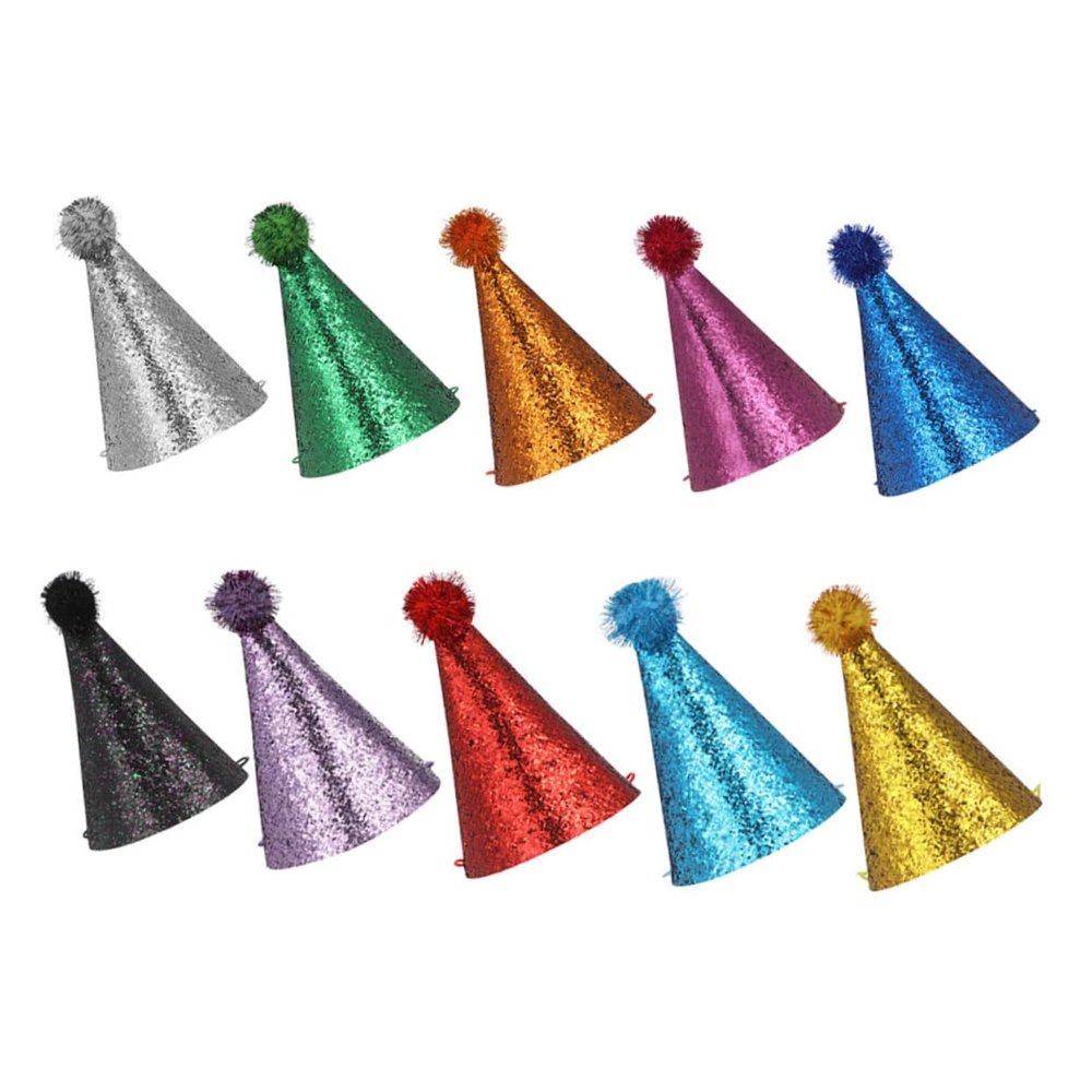 Abaodam 10pcs Glittery Birthday Party Hats Reusable Colorful Cone Caps for Showers and Weddings Festive Sparkly Headwear for Celebrations