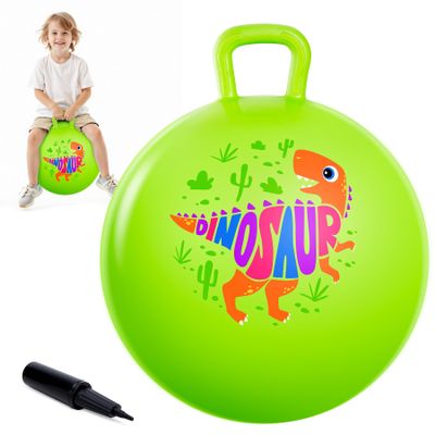 ZOOJOY Hopper Ball for Kids Aged 3-8, 18In Bouncy Balls with Handle, Green Dinosaur Hoppity Hop Ball with Pump, Indoor Outdoor Inflatable Jumping Hopping Toys for Boys Girls Girls