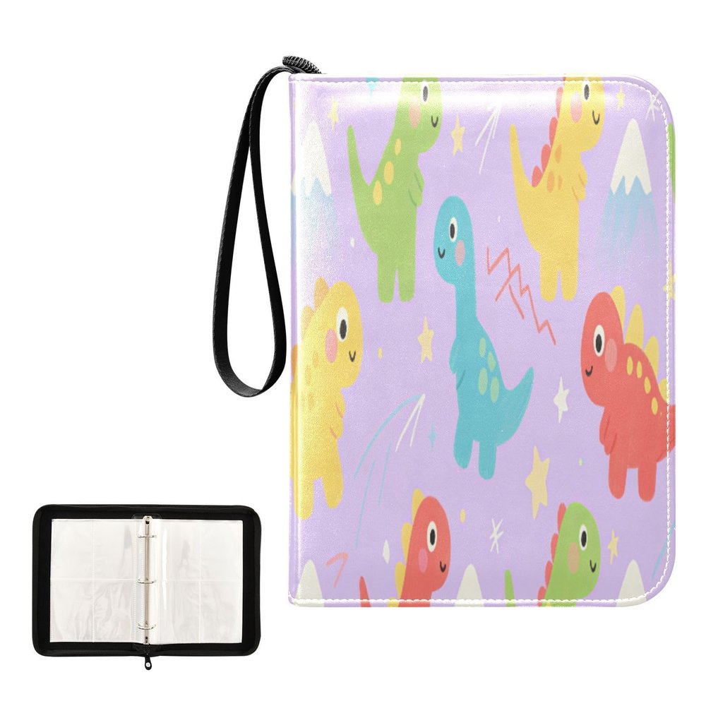 baseball card album with double sided removable sleeves for game, baseball cards collection Cartoon Dinosaur Pterodactyl Stegosaurus Purple