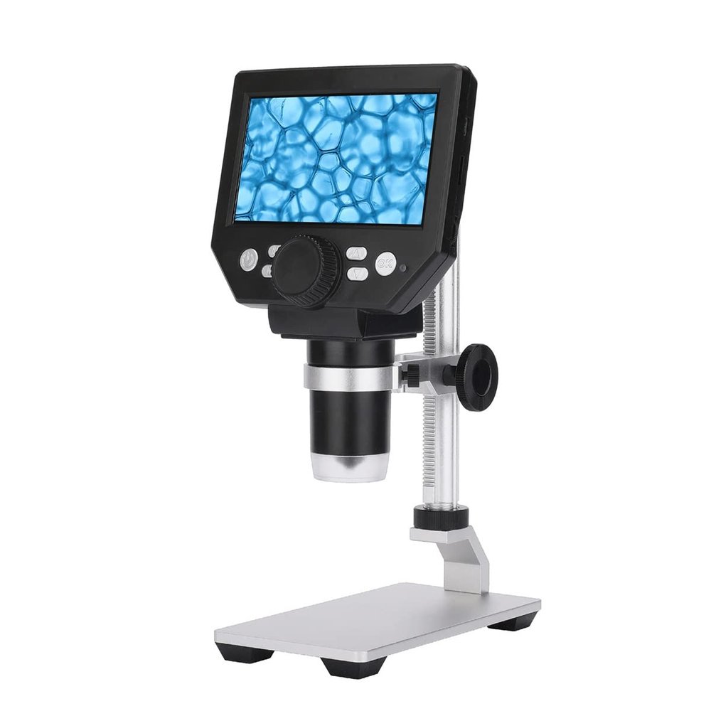 Microscope G1000 Digital Electron Microscope 4.3 Inch Large Base LCD Display 8MP 1-1000X Continuous Magnifier(Metal stents)