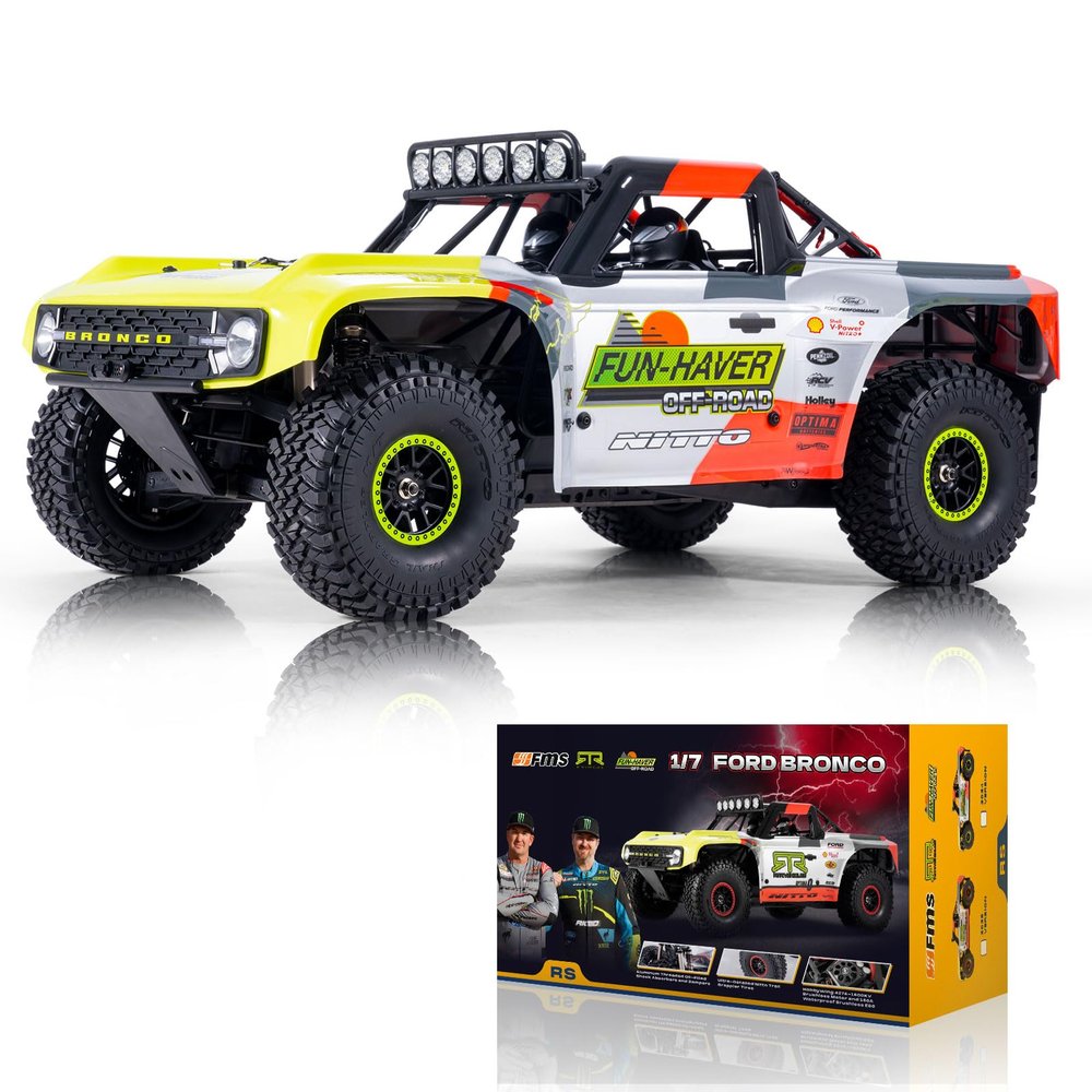 FMS 1/7 Ford Bronco U4 RTR EB RC Truck, Hobby RC Crawler with Brushless Motor & ESC, Remote-Controlled Lighting, Up to 80km/h Speed (2024)