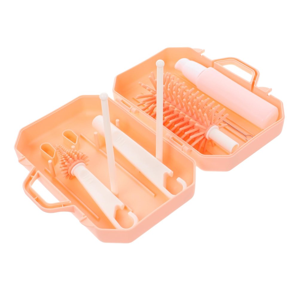 1 Set Bottle Cleaning Kit Multi Functional Silicone Brushes with Storage Draining Rack for Thorough Cleaning of Bottles Cups and Kitchenware