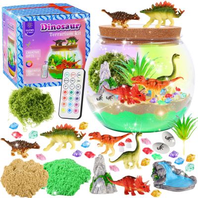Hannstar Dinosaur Toys-Light Up Terrarium Kit for Kids, DIY Dinosaur Toys for 3 4 5 6 7 8 9 10 11 12 Year Old Boys, Night Light Dinosaur Arts and Crafts for Boys, Kids Christmas Birthday Gifts
