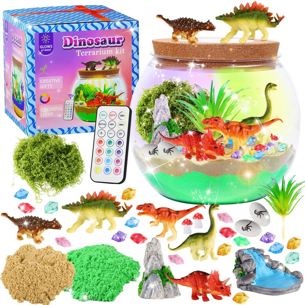 Hannstar Dinosaur Toys-Light Up Terrarium Kit for Kids, DIY Dinosaur Toys for 3 4 5 6 7 8 9 10 11 12 Year Old Boys, Night Light Dinosaur Arts and Crafts for Boys, Kids Christmas Birthday Gifts