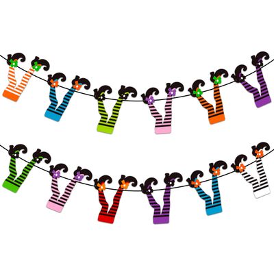 2pcs Witch Boot Theme Banners Halloween Party Decorations Witchs Feet Theme Banners Garlands for Halloween Witch Leg Themed Birthday Party Hanging Decoraitons