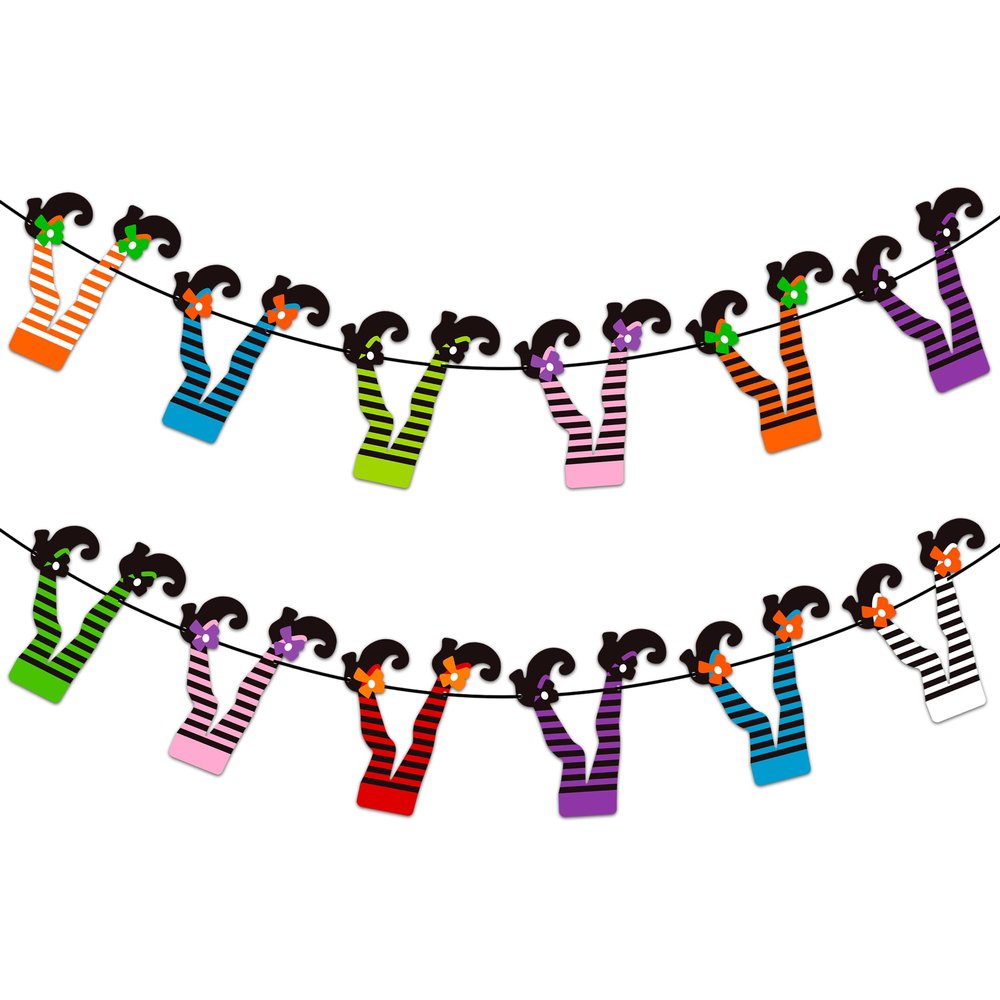 2pcs Witch Boot Theme Banners Halloween Party Decorations Witchs Feet Theme Banners Garlands for Halloween Witch Leg Themed Birthday Party Hanging Decoraitons