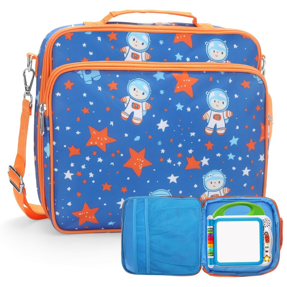 Carrying Case for LeapFrog Learning Friends 100 Words Book, Cute Cartoon Travel Organizer Portable Bag for Leapstart & 3D Books, Shockproof Protective Toy Storage Bag for Toddler (Case Only)-Blue