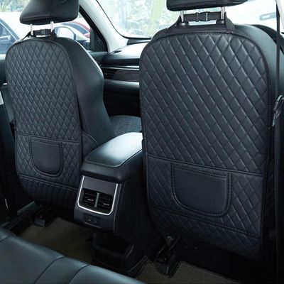 ZGQZGQ Car Seat Back Protectors for Citron C5 Aircross 2017-2022 2023 2024 2025 P84, 2 Pcs Car Seat Kick Mat, Leather Backseat Kick Guard Seat Saver with Organiser Pocket,A-Black-2pcs