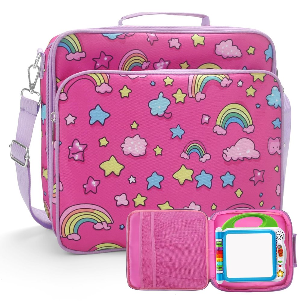 Carrying Case for LeapFrog Learning Friends 100 Words Book, Cute Cartoon Travel Organizer Portable Bag for Leapstart & 3D Books, Shockproof Protective Toy Storage Bag for Toddler (Case Only)-Pink