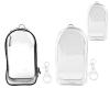 2pcs Display Bag for Dolls, 7.68x4.13 Inch PVC Mini Waterproof Clear Figure Zipper Pouch with Pompoms & Keychain Carrying Small Transparent Protective Case Charm for Doll Collectibles (Black & White) view 1