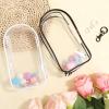 2pcs Display Bag for Dolls, 7.68x4.13 Inch PVC Mini Waterproof Clear Figure Zipper Pouch with Pompoms & Keychain Carrying Small Transparent Protective Case Charm for Doll Collectibles (Black & White) view 3