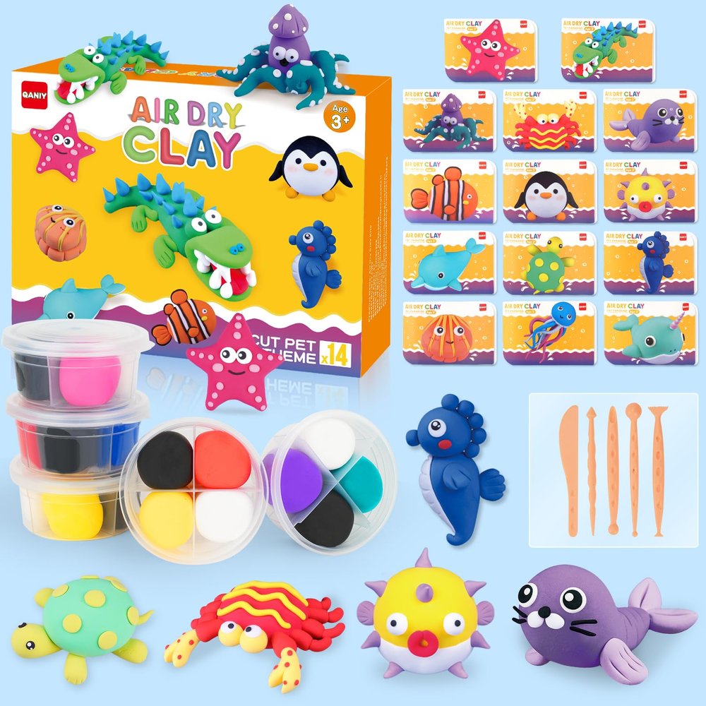 Air Dry Clay for Kids,Modeling Clay Kit,14 Species of Marine Life DIY Molding Clay Art Crafts Set,Ultra Light & Soft,Safe Non-Toxic,Toys Gifts for Age 4 5 6 7 8+ Years Old Boys Girls Kids