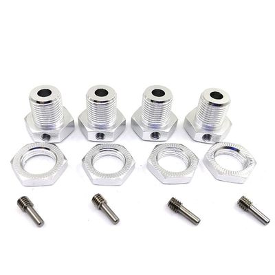 4 Pieces RC Car Upgrade Aluminum Alloy Wheel Hex Hub 17mm Tire Adapter Nut 5mm for 1/10 Scale Models Hobby Traxxas E-Revo(Silver)
