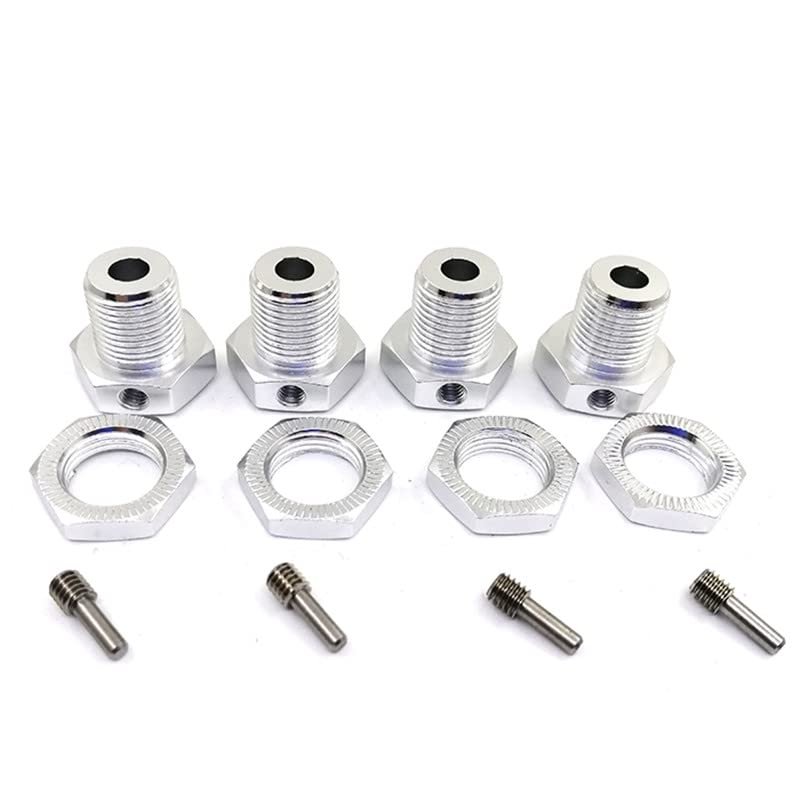 4 Pieces RC Car Upgrade Aluminum Alloy Wheel Hex Hub 17mm Tire Adapter Nut 5mm for 1/10 Scale Models Hobby Traxxas E-Revo(Silver)
