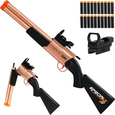 Double Barrel Toy Foam Blaster with Geen Dot Scop Foam Squirt Foam Dart Blaster Soft Bullets Toy Blaster for Ages 14+