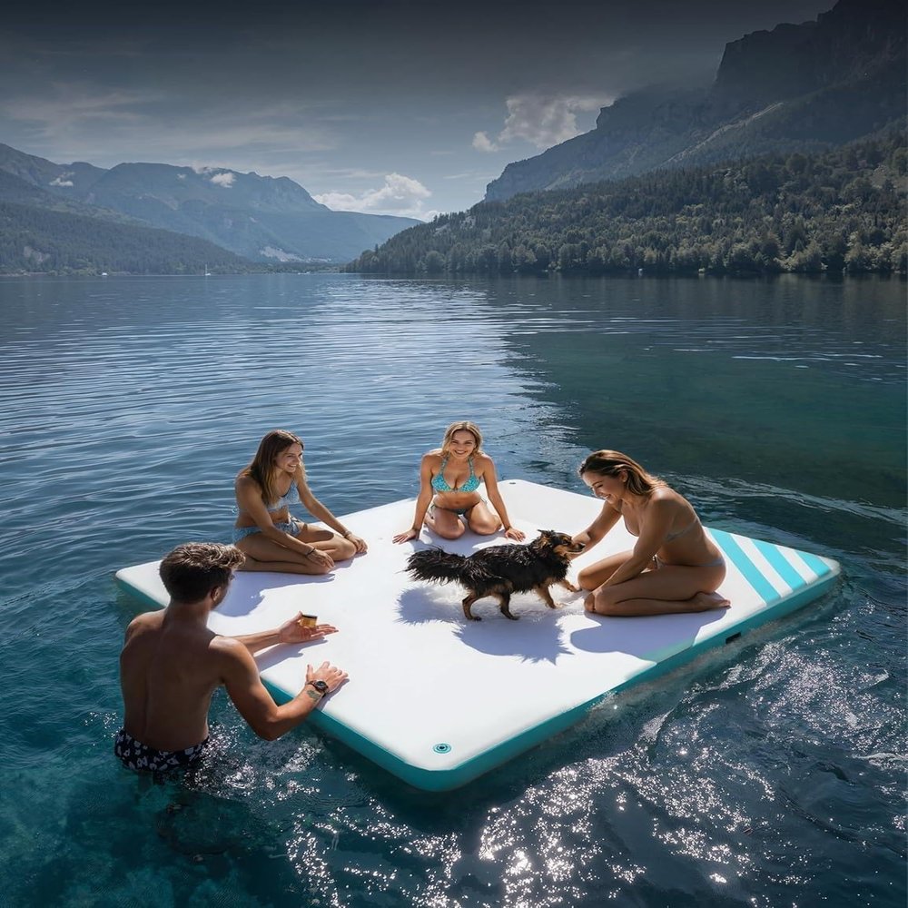 10ft 8ft 6ft Inflatable Floating Dock Water Platform, Floating Island Raft with Rope Ladder Non-Slip Surface Swimming Water Platform for Pool Beach Ocean