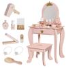 Little Girl Makeup Table with Mirror and Chair,Kids Vanity Table&Chair Set with Storage Drawer,Toddlers Pretend Play Vanity with 9pcs Multiple Make up Accessories, Princess Vanity Desk for 3+ (Pink) view 3