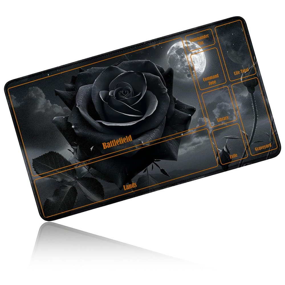 24" x 14" Zoned TCG Playmat, Non Slip Rubber MTG Game Mat, Gray Roses