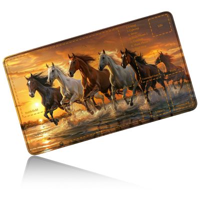 24" x 14" Zoned TCG Playmat, Non Slip Rubber MTG Game Mat, Running Horse