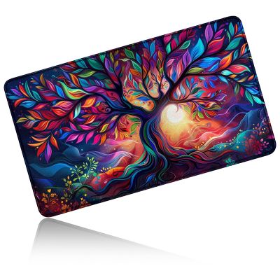 24" x 14" Zoned TCG Playmat, Non Slip Rubber MTG Game Mat, Colorful Tree