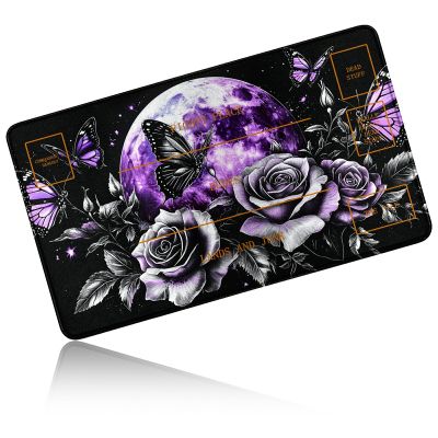 24" x 14" Zoned TCG Playmat, Commander MTG Game Mat, Purple Moon Rose