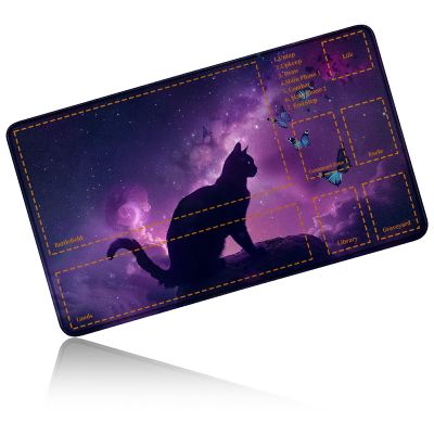 24" x 14" Zoned TCG Playmat, Commander MTG Game Mat, Purple Cat Butterfly