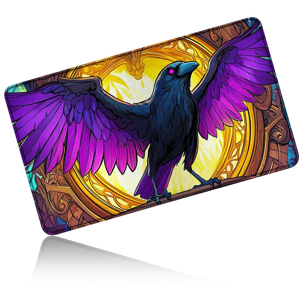 24" x 14" Zoned TCG Playmat, Commander MTG Game Mat, Purple Feathered Eagle