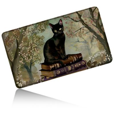 24" x 14" Zoned TCG Playmat, Non Slip Rubber MTG Game Mat, Book Cat Gray