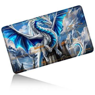 24" x 14" Zoned TCG Playmat, Commander MTG Game Mat, Blue Cool Dragon