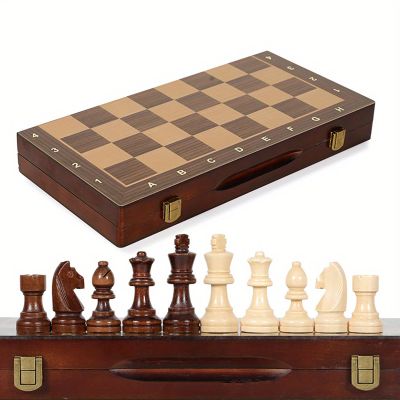 15-Inch Magnetic Wooden Chess Set with 2 Extra Queens Handcrafted Foldable Board Game for Adults, Beginners