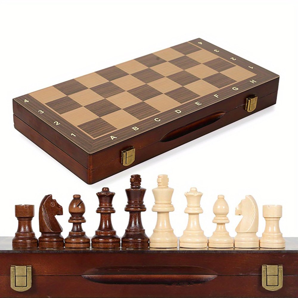 15-Inch Magnetic Wooden Chess Set with 2 Extra Queens Handcrafted Foldable Board Game for Adults, Beginners