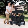 TODEFULL Stroller Wagon for 2 Kids, Push & Pull Kids Cart with Safety Harnesses, Foldable All-Terrain Stroller with Adjustable Handle, Removable Canopy, Snack Tray, Large Storage Bag, Black view 3