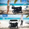 TODEFULL Stroller Wagon for 2 Kids, Push & Pull Kids Cart with Safety Harnesses, Foldable All-Terrain Stroller with Adjustable Handle, Removable Canopy, Snack Tray, Large Storage Bag, Black view 4