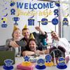 12pcs Welcome Back to Work Decorations Office Blue Gold So Glad You're Back To Work Banner and Hanging Swirls Table Centerpieces Office Party Supplies for Indoors Outdoors view 2