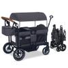 TODEFULL Stroller Wagon for 2 Kids, Push & Pull Kids Cart with Safety Harnesses, Foldable All-Terrain Stroller with Adjustable Handle, Removable Canopy, Snack Tray, Large Storage Bag, Gray view 1