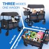 TODEFULL Stroller Wagon for 2 Kids, Push & Pull Kids Cart with Safety Harnesses, Foldable All-Terrain Stroller with Adjustable Handle, Removable Canopy, Snack Tray, Large Storage Bag, Gray view 2