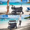 TODEFULL Stroller Wagon for 2 Kids, Push & Pull Kids Cart with Safety Harnesses, Foldable All-Terrain Stroller with Adjustable Handle, Removable Canopy, Snack Tray, Large Storage Bag, Gray view 4