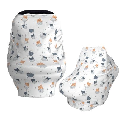 AuHomea Cute Cats Hanging On Balls Baby Car Seat Canopy Nursing Cover for Breastfeeding Multi-Use Infant Carrier Carseat All Season Cover for Newborn Girls Boys