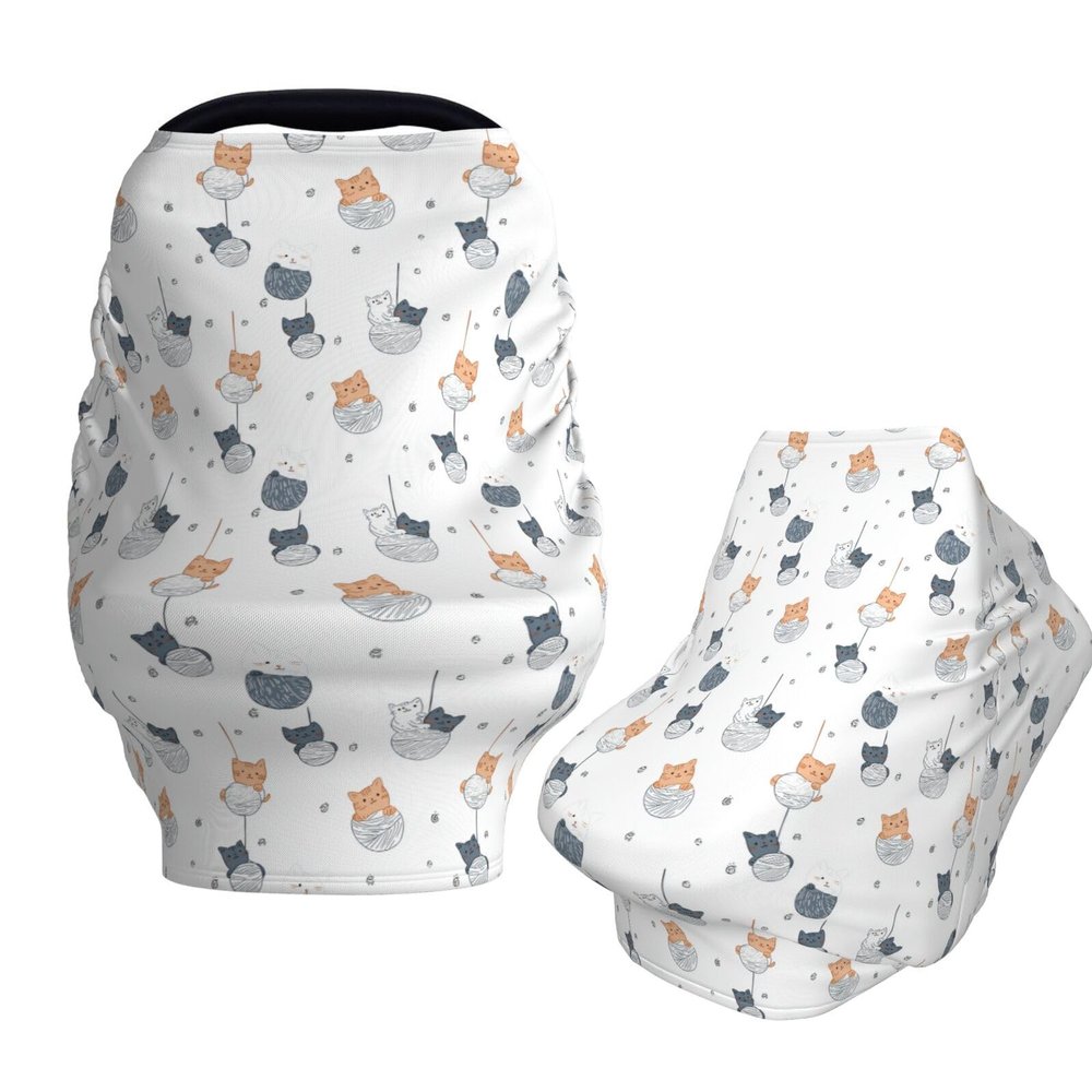 AuHomea Cute Cats Hanging On Balls Baby Car Seat Canopy Nursing Cover for Breastfeeding Multi-Use Infant Carrier Carseat All Season Cover for Newborn Girls Boys