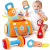 Baby Toys 3-6-12 Months Sensory Toy for Babies Workout Dumbbell Weights Toy Set with Rattles,Crinkle,Mirror & Teether,Montessori Toys for 6 Month Old Infant Baby Girl Boy Gifts view 1
