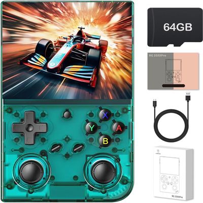 RG 35XXPro Retro Handheld Game Console 3.5-inch 640*480 IPS Screen 3200mAh Built-in 64G TF Card Supports Multiple Simulators Linux System with Screen Protector Teal