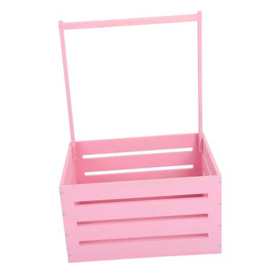 Abaodam Wooden Baby Shower Crates Storage Crate Hamper With Handle Welcome Present Basket For Newborn Boys Girls Pregnancy New Parents Pink