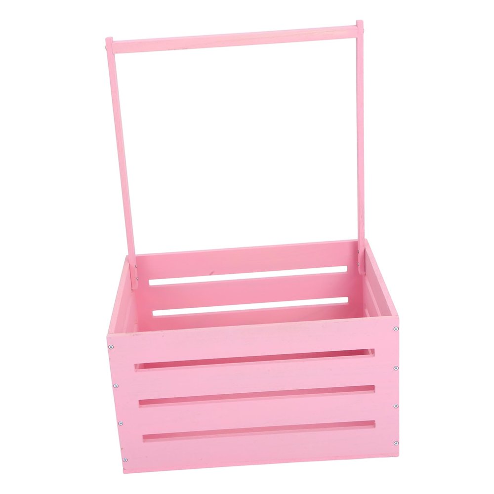 Abaodam Wooden Baby Shower Crates Storage Crate Hamper With Handle Welcome Present Basket For Newborn Boys Girls Pregnancy New Parents Pink