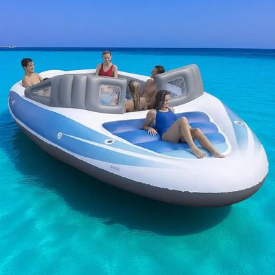6-Person Inflatable Yacht Dock | Floating Lounge Island with Cooler  13.8 ft Long | Boat Dock Platform for Relaxing & Swimming