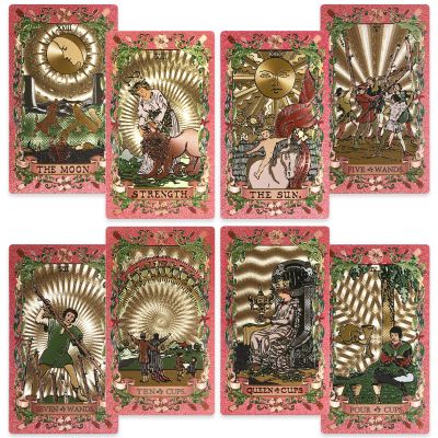EGCUQ 78 Pink Tarot Cards with Guide Book,Gold Foil Rider Waite Tarot Deck PVC for Beginners to Expert (Pink)