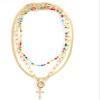 ZYIBPMSJKQCFK Bohemian Cross Pendant Necklace Three Piece Set Simple Rice Bead Necklace,golden,35+5cm/39cm/45cm view 1