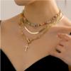 ZYIBPMSJKQCFK Bohemian Cross Pendant Necklace Three Piece Set Simple Rice Bead Necklace,golden,35+5cm/39cm/45cm view 2