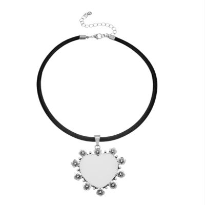 ZYIBPMSJKQCFK Vintage HeartShaped Alloy Enamel Pendant Necklace,black,36+7cm